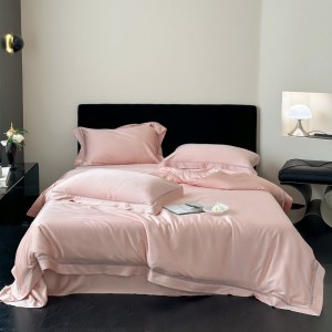 Lyocell Cotton Fiber Pink Solid Color Bed Sheets Bedding Set king Size pink Girl Flower Quilt Sets Supplier