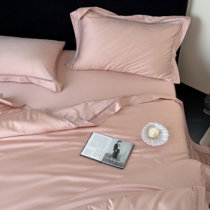 Lyocell Cotton Fiber Pink Solid Color Bed Sheets Bedding Set king Size pink Girl Flower Quilt Sets Supplier