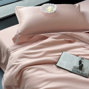 Lyocell Cotton Fiber Pink Solid Color Bed Sheets Bedding Set king Size pink Girl Flower Quilt Sets Supplier