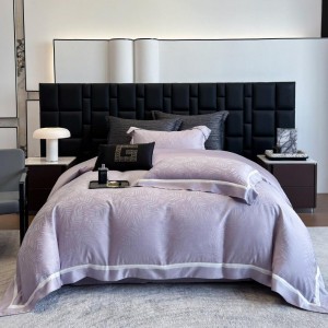 ODM/OEM Yarn-dyed Jacquard Quilt Cover Soft Purple Lyocell Bed Sheet Home Textile Bedding Set