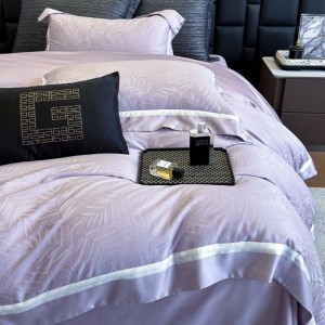 ODM/OEM Yarn-dyed Jacquard Quilt Cover Soft Purple Lyocell Bed Sheet Home Textile Bedding Set