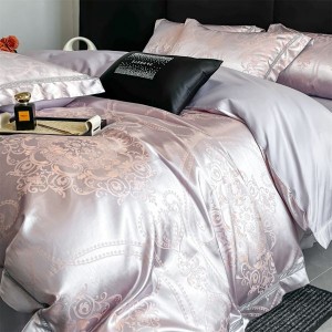 Skin-friendly Cotton Stain Jacquard Duvet Cover Flat Sheet Light Purple 4PCS Bedding Set