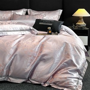 Skin-friendly Cotton Stain Jacquard Duvet Cover Flat Sheet Light Purple 4PCS Bedding Set