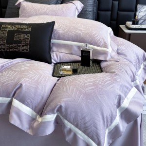 ODM/OEM Yarn-dyed Jacquard Quilt Cover Soft Purple Lyocell Bed Sheet Home Textile Bedding Set