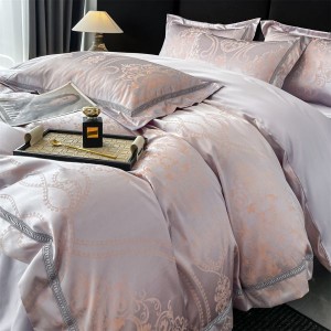 Skin-friendly Cotton Stain Jacquard Duvet Cover Flat Sheet Light Purple 4PCS Bedding Set