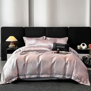 Skin-friendly Cotton Stain Jacquard Duvet Cover Flat Sheet Light Purple 4PCS Bedding Set