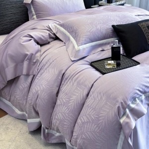 ODM/OEM Yarn-dyed Jacquard Quilt Cover Soft Purple Lyocell Bed Sheet Home Textile Bedding Set