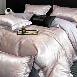 Skin-friendly Cotton Stain Jacquard Duvet Cover Flat Sheet Light Purple 4PCS Bedding Set