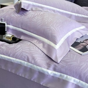 ODM/OEM Yarn-dyed Jacquard Quilt Cover Soft Purple Lyocell Bed Sheet Home Textile Bedding Set