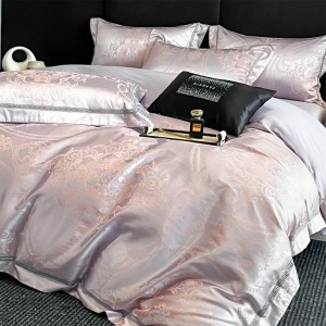 Skin-friendly Cotton Stain Jacquard Duvet Cover Flat Sheet Light Purple 4PCS Bedding Set