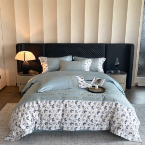 High quality quilt cover 200/240cm skin friendly comforter cover blue cotton bed sheets printing pillow cases luxury silk bedding set