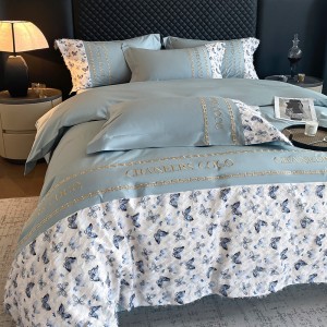 High quality quilt cover 200/240cm skin friendly comforter cover blue cotton bed sheets printing pillow cases luxury silk bedding set