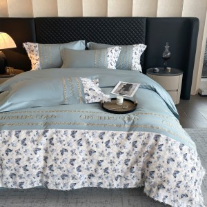High quality quilt cover 200/240cm skin friendly comforter cover blue cotton bed sheets printing pillow cases luxury silk bedding set
