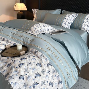 High quality quilt cover 200/240cm skin friendly comforter cover blue cotton bed sheets printing pillow cases luxury silk bedding set