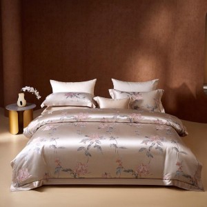 Premium Quality Jacquard Silk Duvet Cover Top Luxury High-end 100% Mulberry Silk Pink Color 4 Piece Bedding Set