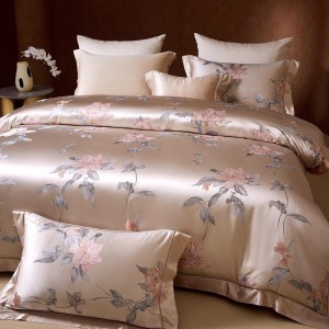 Premium Quality Jacquard Silk Duvet Cover Top Luxury High-end 100% Mulberry Silk Pink Color 4 Piece Bedding Set