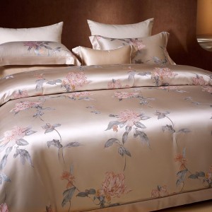Premium Quality Jacquard Silk Duvet Cover Top Luxury High-end 100% Mulberry Silk Pink Color 4 Piece Bedding Set