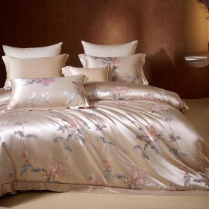 Premium Quality Jacquard Silk Duvet Cover Top Luxury High-end 100% Mulberry Silk Pink Color 4 Piece Bedding Set