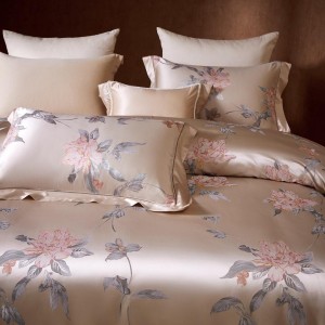 Premium Quality Jacquard Silk Duvet Cover Top Luxury High-end 100% Mulberry Silk Pink Color 4 Piece Bedding Set