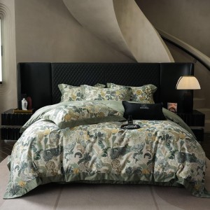 Luxury green satin king size bed sheet comforter 100% cotton silk quilt cover printing bedding set home textile product manufacturer