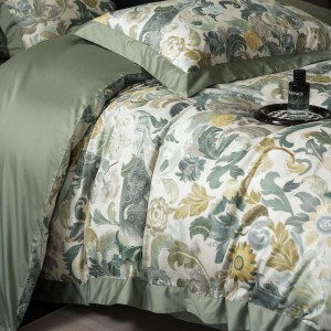 Luxury green satin king size bed sheet comforter 100% cotton silk quilt cover printing bedding set home textile product manufacturer