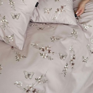 500TC Pure Cotton Brushed Embroidery Quilt Duvet Cover Purple Bed Sheets 4PCS Bed Linen Floral Bedding Set