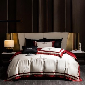 Wholesale white red queen size duvet cover 100S cotton fitted bed sheet with 2 solid color pillowcases bed linen bedding set