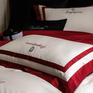 Wholesale white red queen size duvet cover 100S cotton fitted bed sheet with 2 solid color pillowcases bed linen bedding set