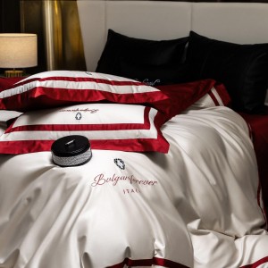 Wholesale white red queen size duvet cover 100S cotton fitted bed sheet with 2 solid color pillowcases bed linen bedding set