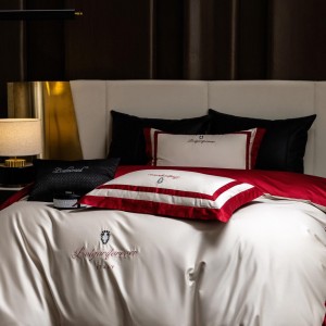 Wholesale white red queen size duvet cover 100S cotton fitted bed sheet with 2 solid color pillowcases bed linen bedding set