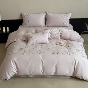 500TC Pure Cotton Brushed Embroidery Quilt Duvet Cover Purple Bed Sheets 4PCS Bed Linen Floral Bedding Set