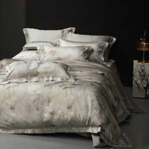 Luxury Grey Satin Jacquard Pillow Shams 100S Cotton Silky Duvet Cover 4 Piece Bed Sheet Bedding Set Supplier