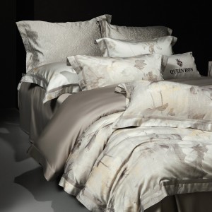 Luxury Grey Satin Jacquard Pillow Shams 100S Cotton Silky Duvet Cover 4 Piece Bed Sheet Bedding Set Supplier