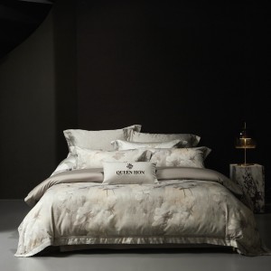 Luxury Grey Satin Jacquard Pillow Shams 100S Cotton Silky Duvet Cover 4 Piece Bed Sheet Bedding Set Supplier