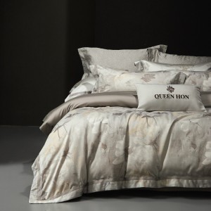 Luxury Grey Satin Jacquard Pillow Shams 100S Cotton Silky Duvet Cover 4 Piece Bed Sheet Bedding Set Supplier