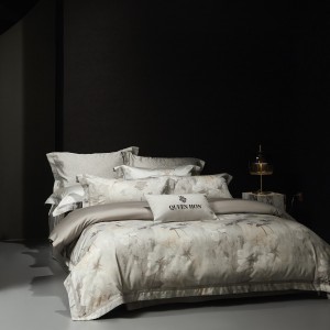 Luxury Grey Satin Jacquard Pillow Shams 100S Cotton Silky Duvet Cover 4 Piece Bed Sheet Bedding Set Supplier
