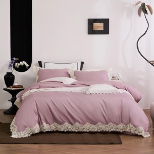 Soft silky breathable 100% cotton lace comforter duvet cover king size bed sheet pink pillow cover bedding set home textiles