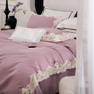 Soft silky breathable 100% cotton lace comforter duvet cover king size bed sheet pink pillow cover bedding set home textiles