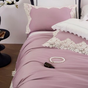 Soft silky breathable 100% cotton lace comforter duvet cover king size bed sheet pink pillow cover bedding set home textiles