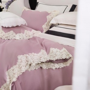Soft silky breathable 100% cotton lace comforter duvet cover king size bed sheet pink pillow cover bedding set home textiles