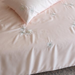 Wholesale pink king size bed sheet comforter high-end satin embroidery duvet cover lyocell cotton pillow case bed linen bedding set