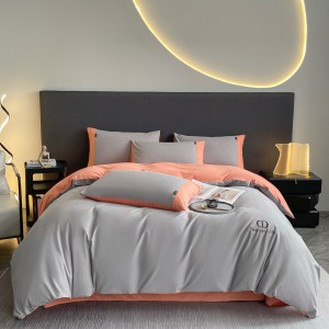 Pure cotton grey home hotel textiles solid color fitted & flat sheets 4pcs bedding set supplier