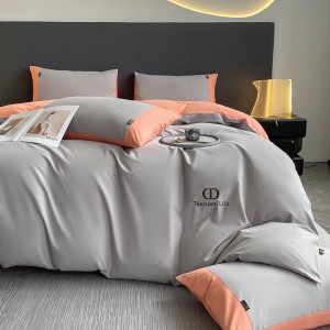 Pure cotton grey home hotel textiles solid color fitted & flat sheets 4pcs bedding set supplier