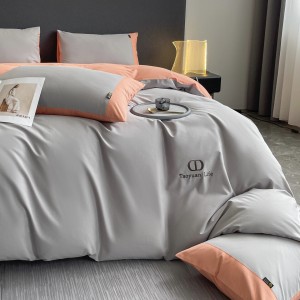 Pure cotton grey home hotel textiles solid color fitted & flat sheets 4pcs bedding set supplier