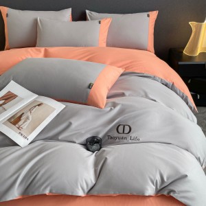 Pure cotton grey home hotel textiles solid color fitted & flat sheets 4pcs bedding set supplier