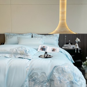 High-quality cotton blue embroidery bed sheets exquisite single size 100% cotton quilt cover home textile bedding set manufacture