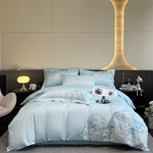 High-quality cotton blue embroidery bed sheets exquisite single size 100% cotton quilt cover home textile bedding set manufacture