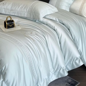 Hot selling blue quilt cover embroidered fitted sheets flat sheet 100S cotton home textile 4-pieces bedding set supplier