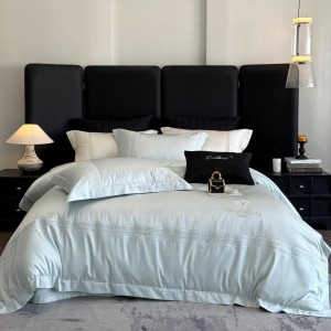 Hot selling blue quilt cover embroidered fitted sheets flat sheet 100S cotton home textile 4-pieces bedding set supplier