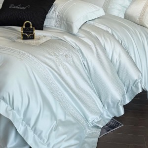 Hot selling blue quilt cover embroidered fitted sheets flat sheet 100S cotton home textile 4-pieces bedding set supplier